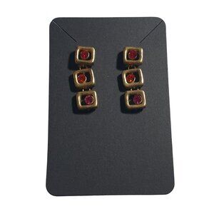 Vintage Square Drop Dangle Earrings Red Gold Tone Multicolor Rhinestone Gift